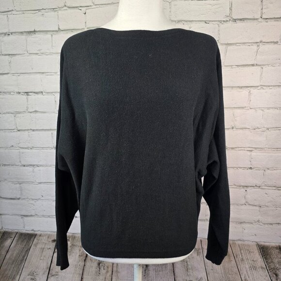 WOMENS BLACK LABEL LAUREN RALPH LAUREN BATWING SLEEVE BOAT NECK BLACK SWEATER SM - Picture 1 of 7
